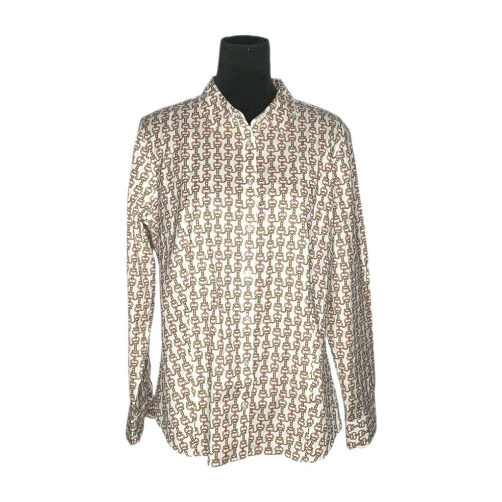 NWT Talbots Cotton Blend Non-Iron Equestrian Chain Print Shirt Size 16